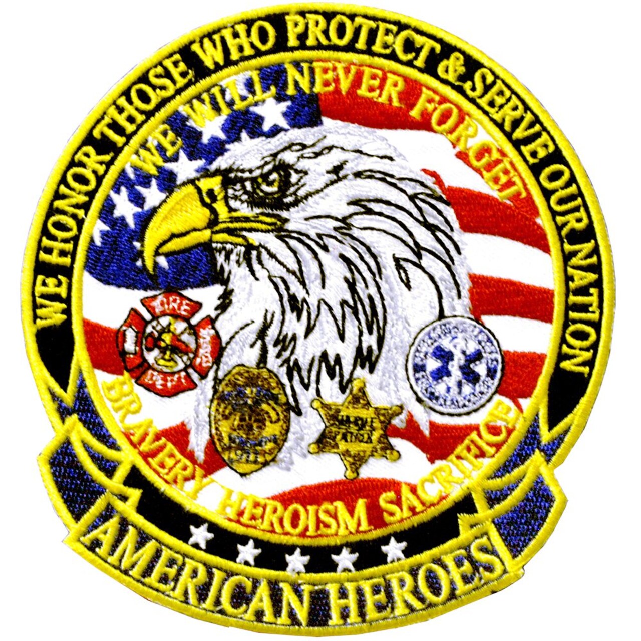 Eagle Emblems Patch-American Heroes (Large) (5-1/4&#x22;)
